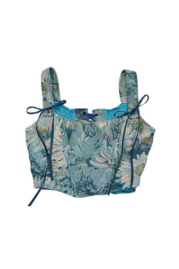 Femmes Bandage Corset Corée Style Mode Coquelicot Broderie Eté Vintage Dentelle Up Camisole Femmes Bow Bandage Hollow Débarde