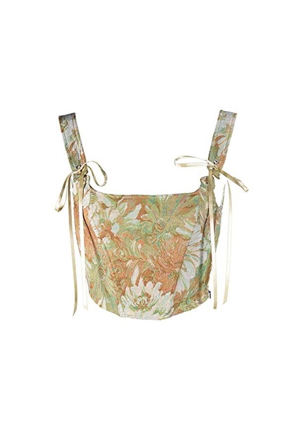 Femmes Bandage Corset Corée Style Mode Coquelicot Broderie Eté Vintage Dentelle Up Camisole Femmes Bow Bandage Hollow Débarde