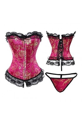 KEMNET Corsets en dentelle sexy for femmes Color : Red, Size : XXL 