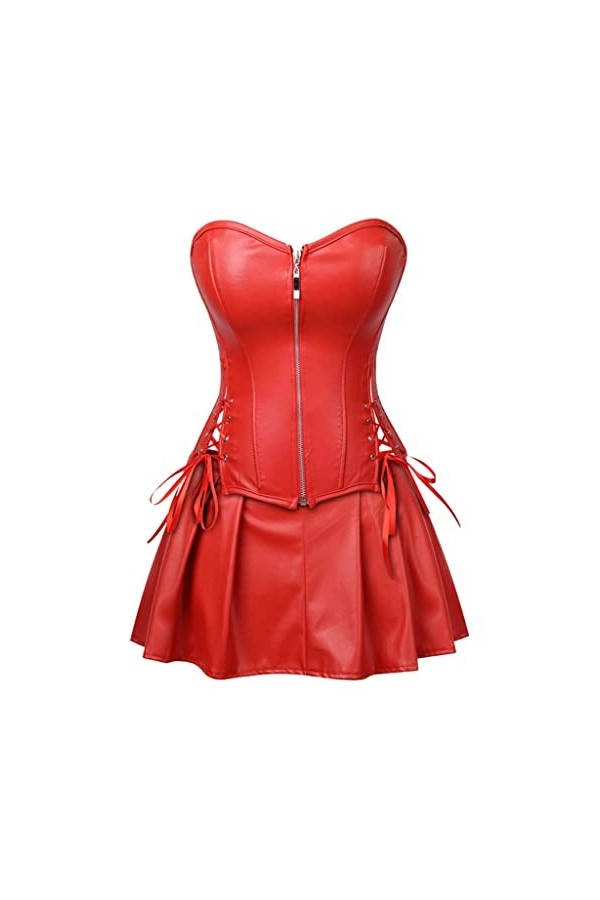 TaLcuS Sexy Femmes Steampunk Corset Sans Bretelles En Cuir Overbust Corset Robe Ensemble Gothique Body Shaper Color : Svart,