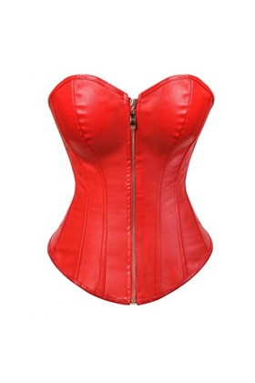 TaLcuS Corsets Sexy Zip Front Plus Size Femmes Bustier et Corset Lingerie Tops Cuir Steampunk S-6xl Color : Rosso, Size : XX