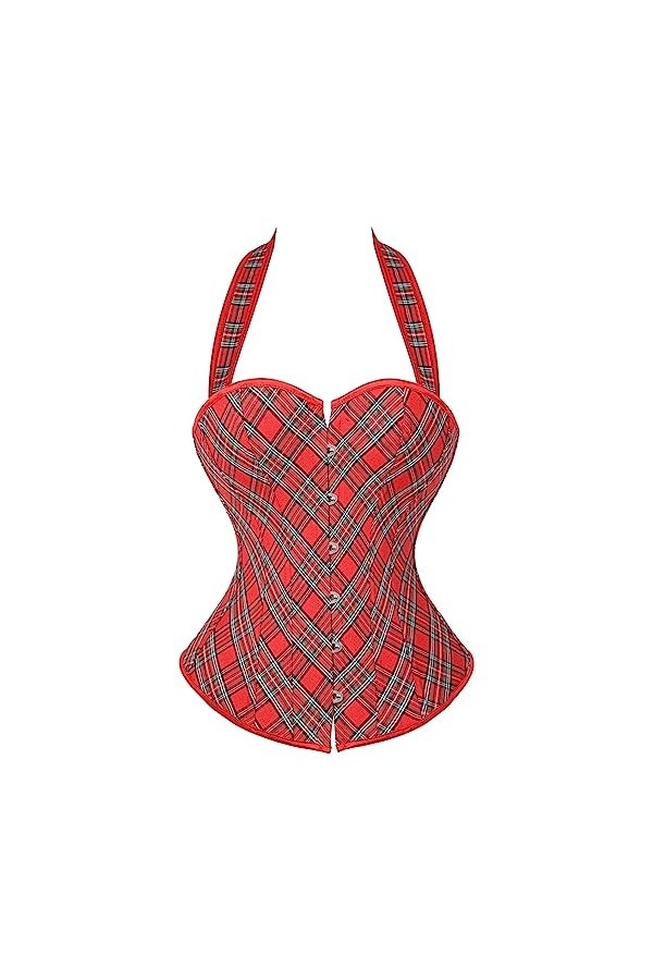 Kelvry Corset bustier basque en satin à lacets dans le dos Taille S-6XL, Rouge, 22-24