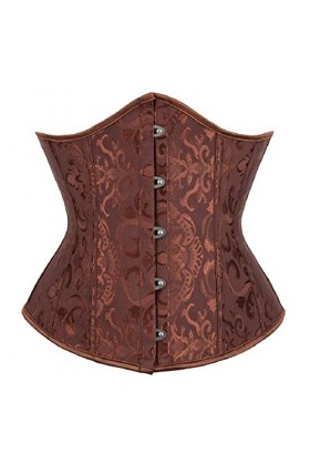 JozAdy Corset bustier en satin à lacets pour femme - Grande taille, marron, 10-12