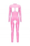 MSemis Femme Body Wetlook Sexy Bodysuit Ouvert Poitrine Erotique Combishort Catsuit Entrejambe Combinaison Manches Longues Cl