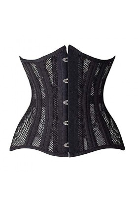 Alacki Corset Steampunk à lacets en maille filet - Noir - XL