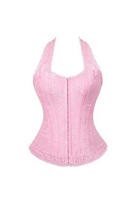 YAIGSHAPE Bustier sexy pour femme avec baleines et lacets - Rose - XXXXXXL