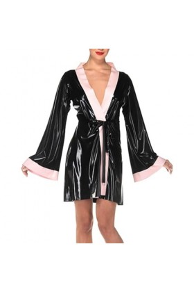 Robe sexy en latex avec lacets en caoutchouc Rose et noir