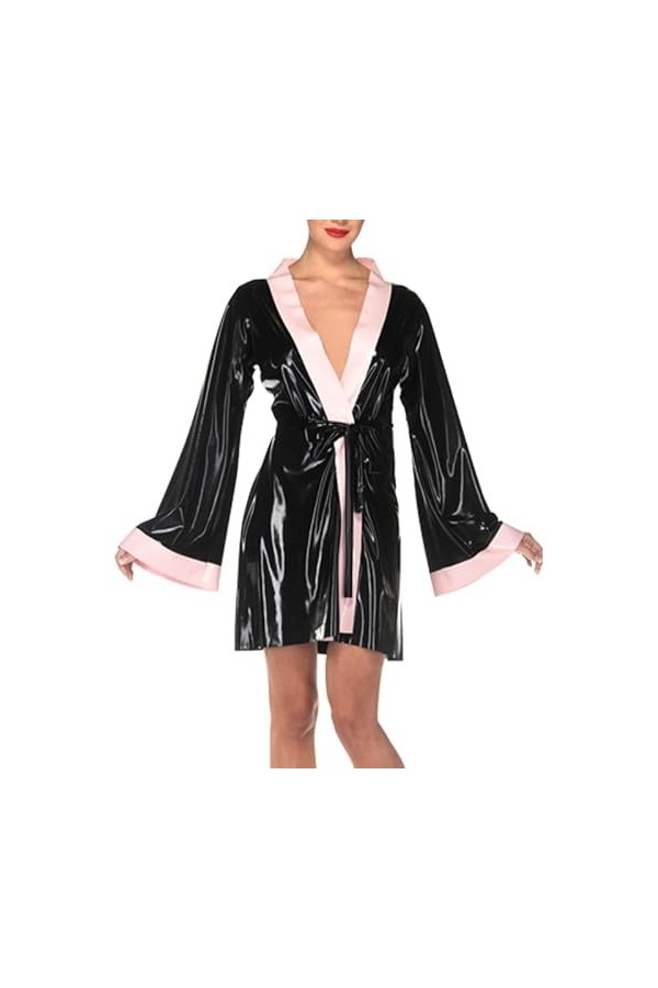 Robe sexy en latex avec lacets en caoutchouc Rose et noir