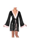 Robe sexy en latex avec lacets en caoutchouc Rose et noir