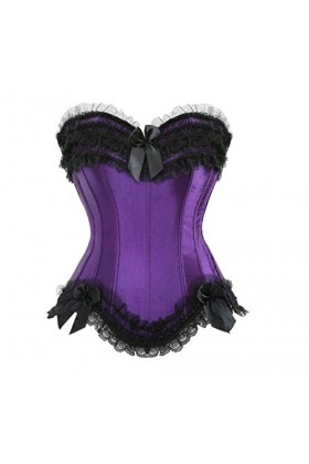 Overbust Bustier Corset Sexy Satin Lacets Fermeture éclair latérale Bowknot Femmes Corsets Lingerie Body Shaper Tops Plus Siz