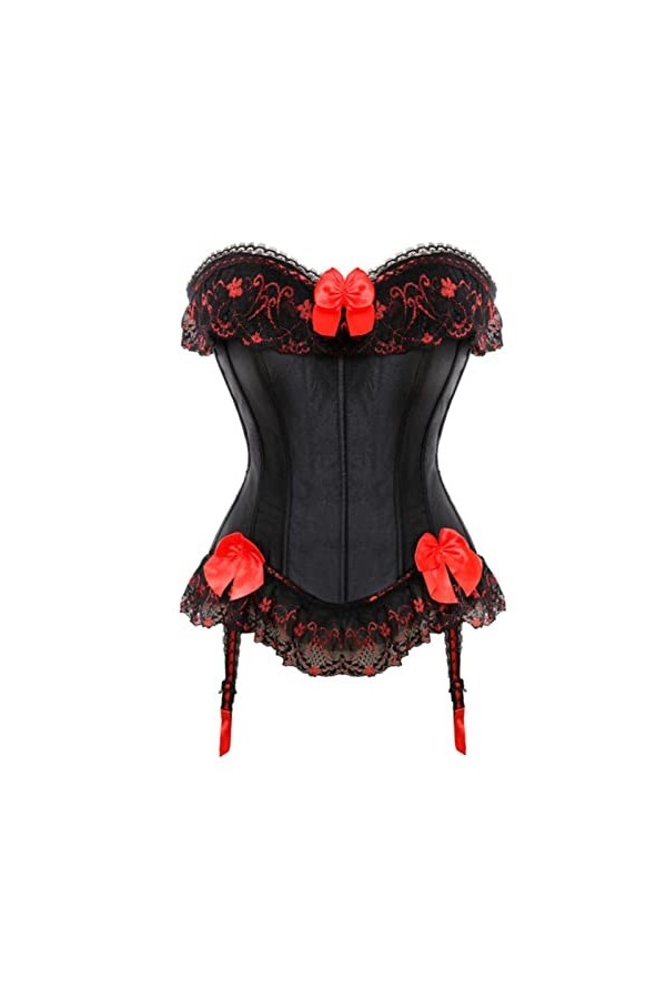 Overbust Bustier Corset Sexy Satin Lacets Fermeture éclair latérale Bowknot Femmes Corsets Lingerie Body Shaper Tops Plus Siz