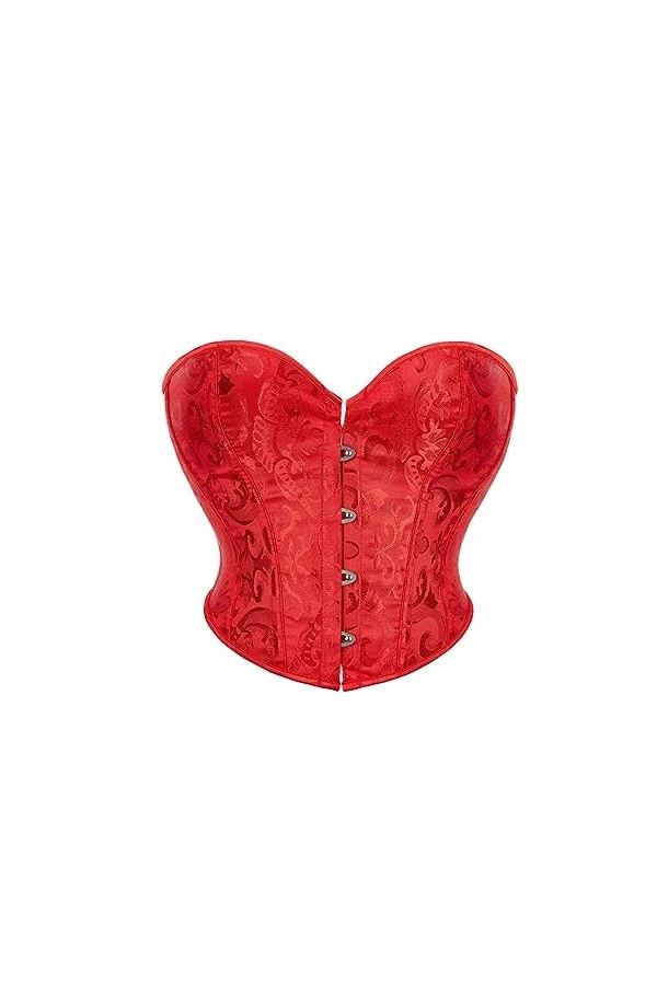 Rfmfkkg Femmes Floral Imprimé Lacets Désossé Corsets Bustier Sous-Vêtements Torse Body Shapewear, Rouge, XXL