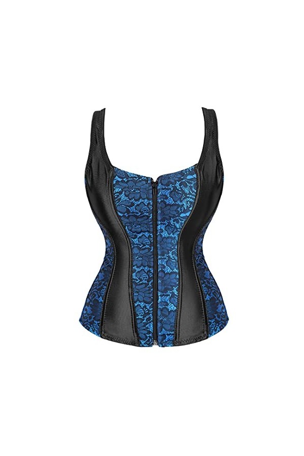 Bustier sexy en satin avec bretelles fines et lacets Bleu Taille XL