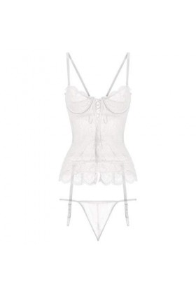 ZJY Corset Sexy Lace Underwire froncé Push Up Corset avec Panty à Lacets fermes Femmes Corsets et Bustiers Sheer Mesh Overbus