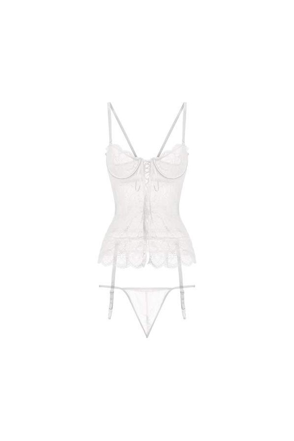 ZJY Corset Sexy Lace Underwire froncé Push Up Corset avec Panty à Lacets fermes Femmes Corsets et Bustiers Sheer Mesh Overbus