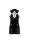 WSZJLN Femmes Dames Mode Robe Sexy en Cuir Verni Avant Évider À Lacets Latex Moulante Mini Robe pour Cocktail Party Clubwear-
