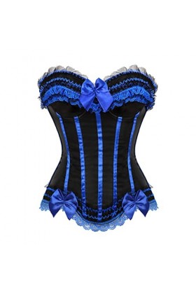 Sexy avec fermeture éclair - Style vintage - Bustiers à lacets - Bleu - Taille L