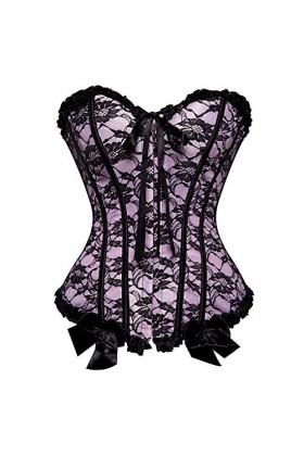 YATEAR Femmes Corsets Sexy Floral Garniture À Lacets Désossé Overbust Corset Taille Cincher Vintage Bustier Corset Noir Rouge