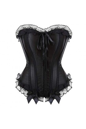 XIN NA RUI Corset sexy à lacets avec baleines pour femme noir, taille XXL 