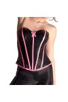 Corset sexy en latex noir et rose à lacets dans le dos avec bonnets en forme de nœuds et garnitures en caoutchouc pour homme 