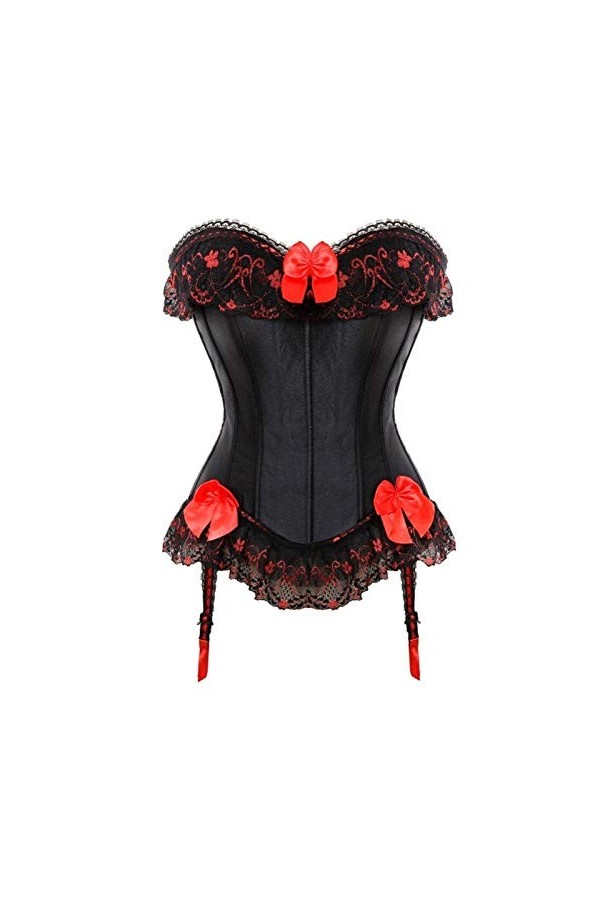 XIN NA RUI Corset sexy et bustier en satin noir avec nœud rouge et lacets à baleines couleur : noir, taille : XXL