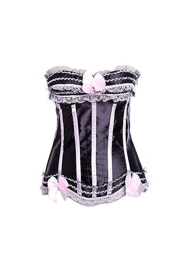Heqianqian Corset Femme Noeud Bandes Sexy Corset Lacets Rétro Satin Lingerie Entraînement Corset Respirant, Polyester, Rouge,