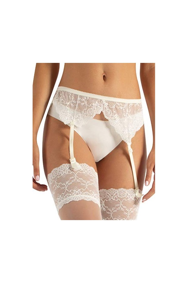 CALZITALY Porte-Jarretelles en Dentelle avec Sangles Réglables et à Triangles | Noir, Blanc, Ivoire, Naturel | Taille Unique 