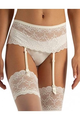 CALZITALY Porte-Jarretelles en Dentelle avec Sangles Réglables | Noir, Blanc, Ivoire, Naturel | Taille Unique | Fabriqué en I