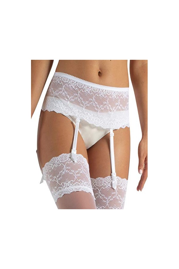 CALZITALY Porte-Jarretelles en Dentelle avec Sangles Réglables | Noir, Blanc, Ivoire, Naturel | Taille Unique | Fabriqué en I