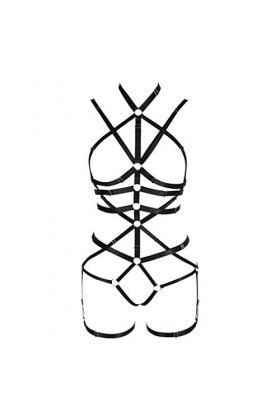 Ensemble porte-jarretelles à lacets style punk pour femme, noir, Taille unique