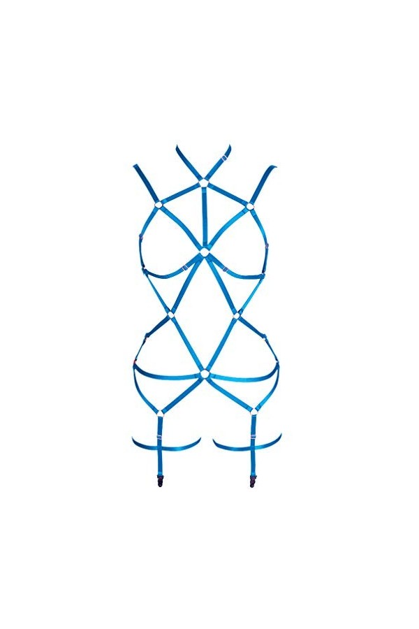 Lingerie pour femme avec harnais à lacets et anneau de poitrine et porte-jarretelles gothique, festif, blanc, Taille unique