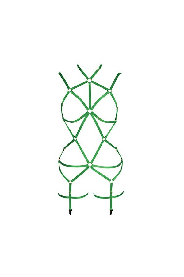 Lingerie pour femme avec harnais à lacets et anneau de poitrine et porte-jarretelles gothique, festif, blanc, Taille unique