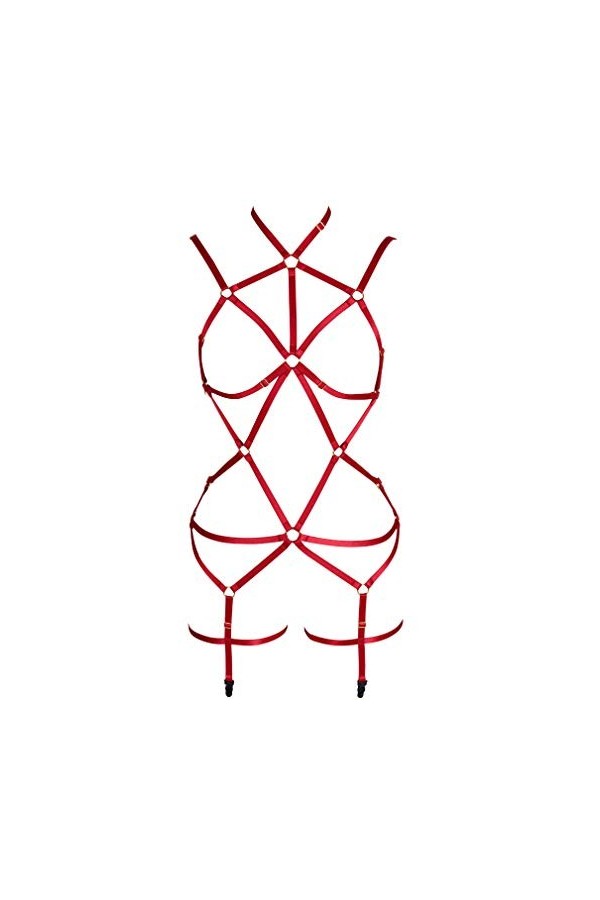 Lingerie pour femme avec harnais à lacets et anneau de poitrine et porte-jarretelles gothique, festif, blanc, Taille unique