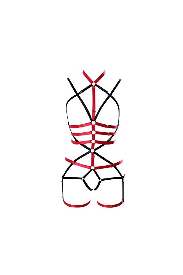 Ensemble de lingerie punk à lacets pour femme avec porte-jarretelles et jarretelles gothiques, rouge vin, Taille unique