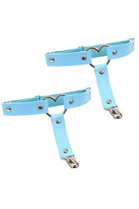1 paire de jarretelles réglables en forme de cœur avec boucle et clips antidérapants, bleu, taille unique