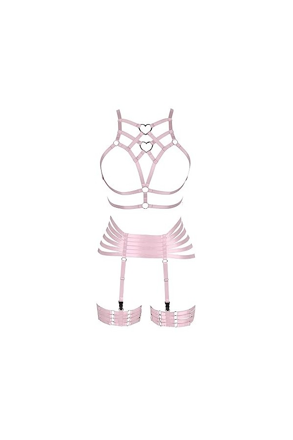 JMMHSS Femmes stretch fit lingerie bretelles set lacets cage garter ceinture pour chaussettes carnaval Wear Orange - jaune 