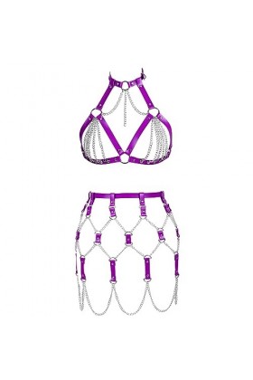 JMMHSS Cuir punk Body harnais set cage ceinture gothique Body Chain lacets réglables pour les femmes La couleur violette 