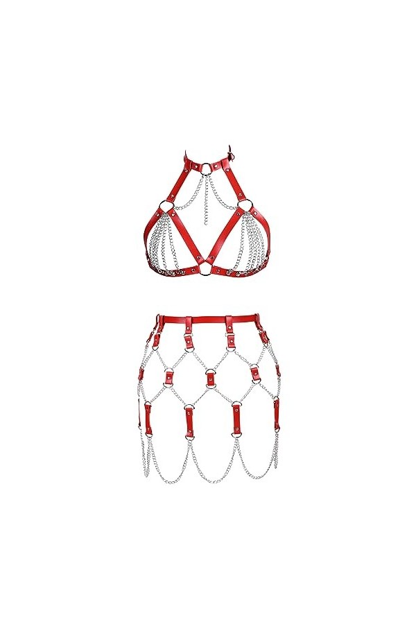 JMMHSS Cuir punk Body harnais set cage ceinture gothique Body Chain lacets réglables pour les femmes La couleur violette 
