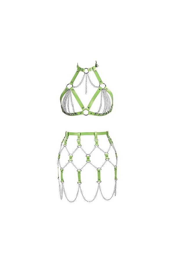 JMMHSS Cuir punk Body harnais set cage ceinture gothique Body Chain lacets réglables pour les femmes La couleur violette 