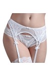 TOPKEAL Ensemble de lingerie sexy pour femme avec bas brodés en dentelle, Blanc., L