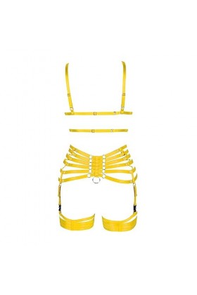 JMMHSS Femmes stretch fit lingerie bretelles set lacets cage garter ceinture pour chaussettes carnaval Wear Orange - jaune 