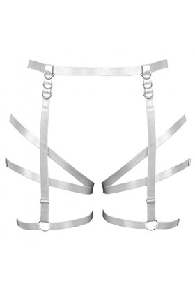 Femmes ceinture ceinture plus taille cuisses élégant évidé punk garter ceinture gothique carnaval Halloween costume Blanc 