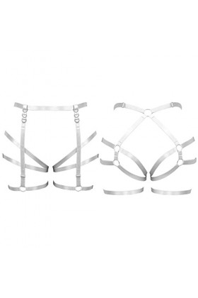 Femmes ceinture ceinture plus taille cuisses élégant évidé punk garter ceinture gothique carnaval Halloween costume Blanc 