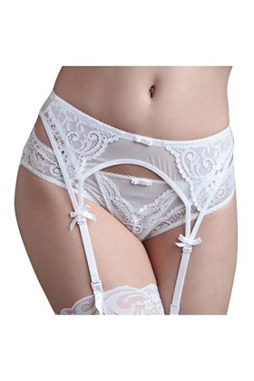 TOPKEAL Ensemble de lingerie sexy pour femme avec bas brodés en dentelle, Blanc., L