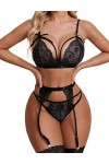 Avidlove Ensemble de lingerie en dentelle pour femme avec jarretelles, Noir , M