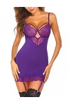 Avidlove Body sexy en dentelle pour femme avec porte-jarretelles, violet, S