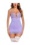 Avidlove Body sexy en dentelle pour femme avec porte-jarretelles, violet, S