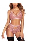 Avidlove Ensemble de lingerie sexy pour femme avec porte-jarretelles en dentelle, vert foncé, L
