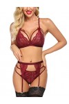 Avidlove Ensemble de lingerie sexy pour femme avec porte-jarretelles en dentelle, vert foncé, L
