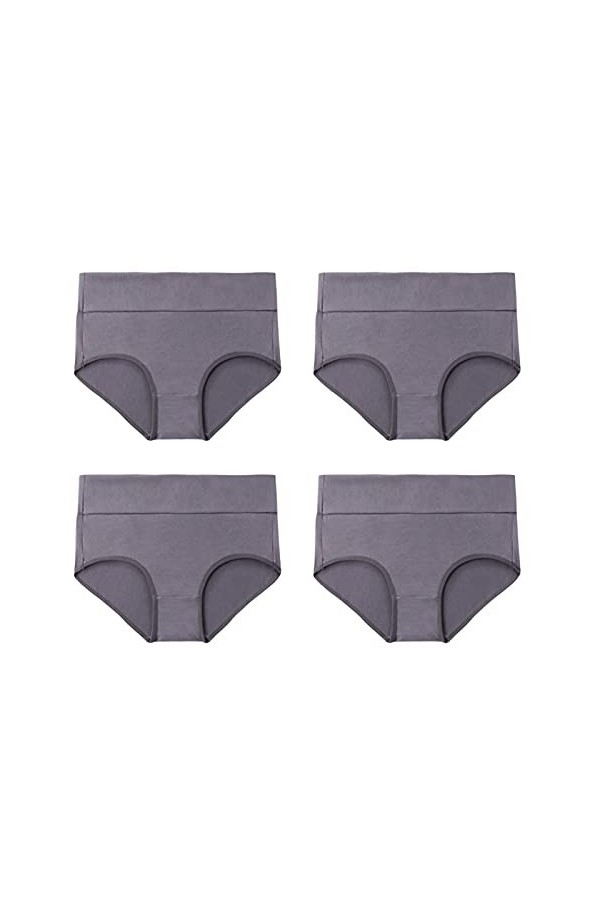 NHNKB Sous-vêtements en coton pour femme - Taille haute - String noir - Culotte pleine hauteur - Couverture stretch - Sous-vê